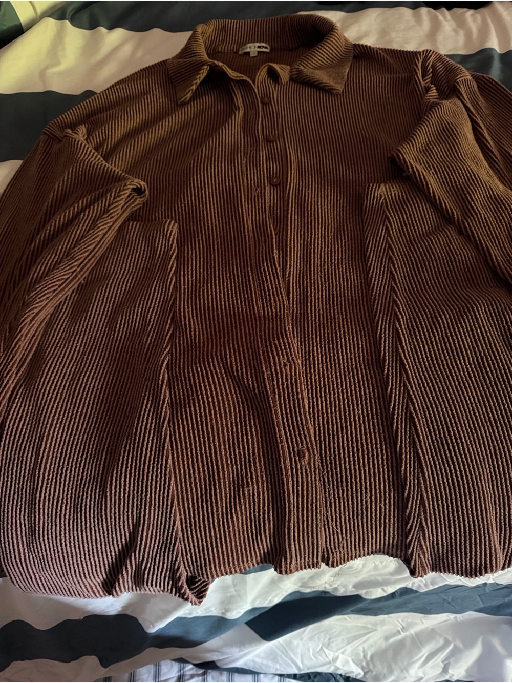 Fashion Nova Brown Ribbed Button-Up Collared Cardigan